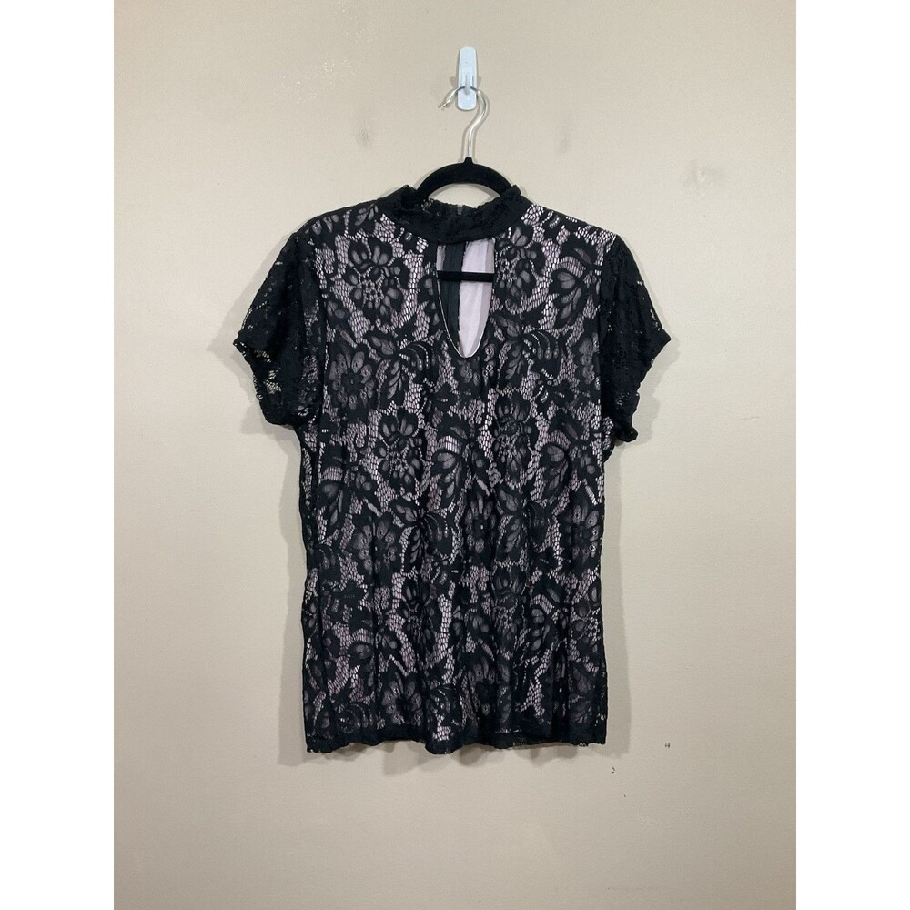 VTG Womens Lace Overlay Shirt 1X Black Goth Witchy Whimsigoth Y2K Romantic Fairy